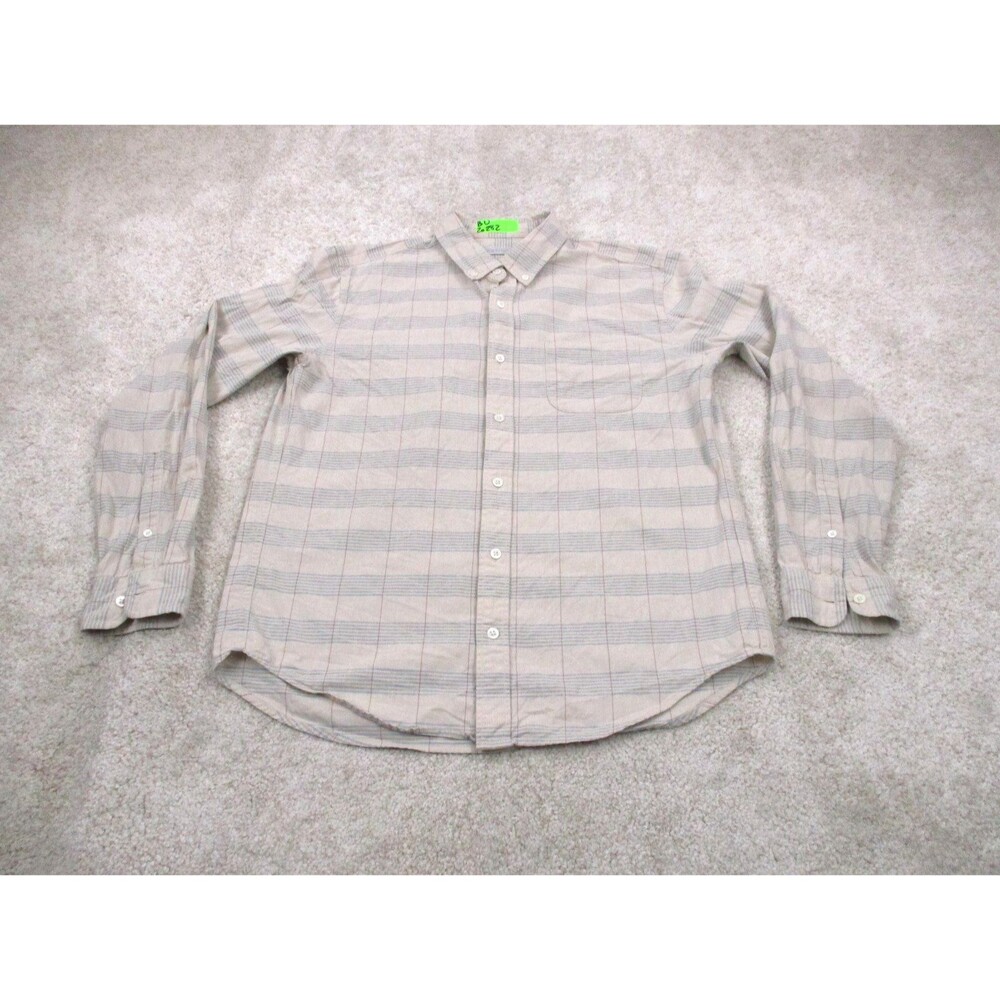 Outerknown Shirt Mens Medium Brown Blue Plaid Organic Cotton Casual Button Up